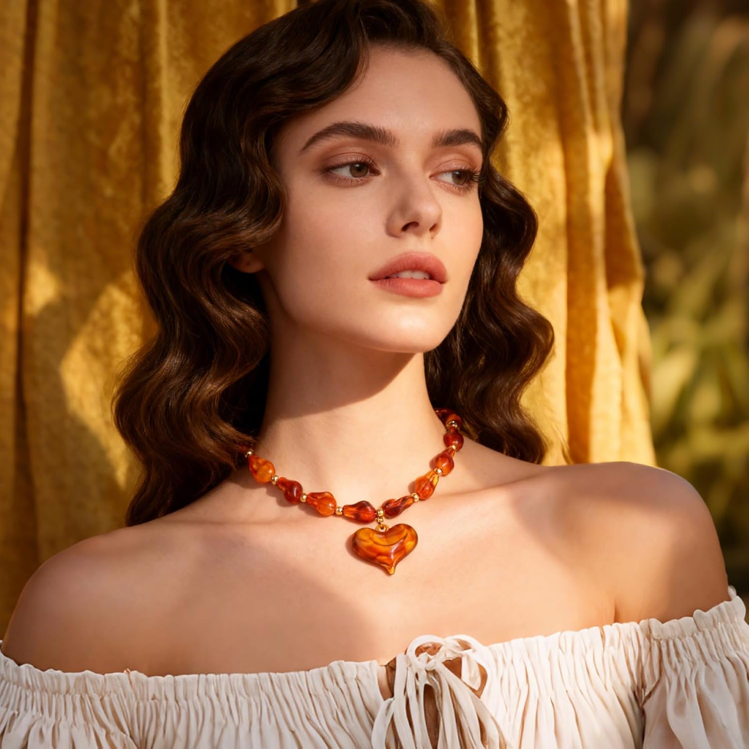 Chunky Heart Penadnt Necklace for Women Statement Boho Puff Heart Necklaces Big Acrylic Beaded Chain Jewelry Gift - Image 4