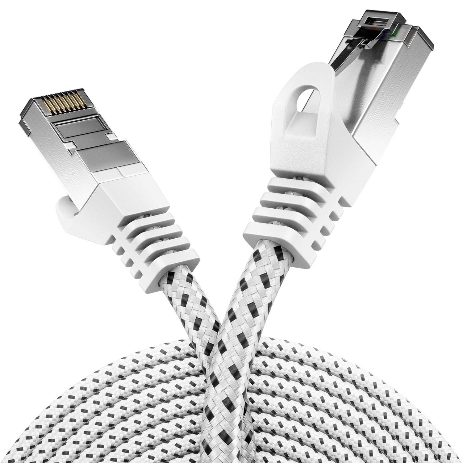 deleyCON 3,0m CAT7 LAN Kabel - Netzwerkkabel mit Kupfer & Nylonmantel - AWG27 600 MHz 10 Gbit/s S-FTP (PIMF) RJ45 Patchkabel Ethernetkabel für Internet DSL Router - Weiß