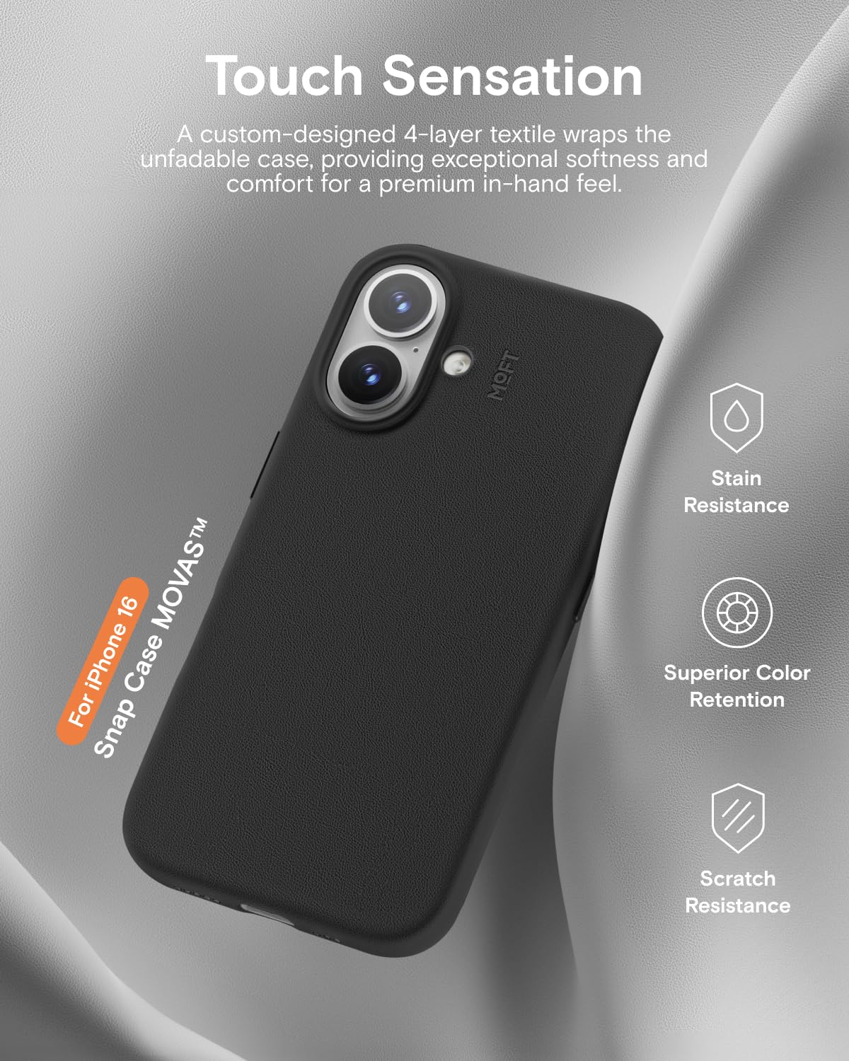 MOFT Snap Case MOVAS for iPhone 16, Magnetic Premium Vegan Leather Phone Case with Smooth Feeling - Image 2