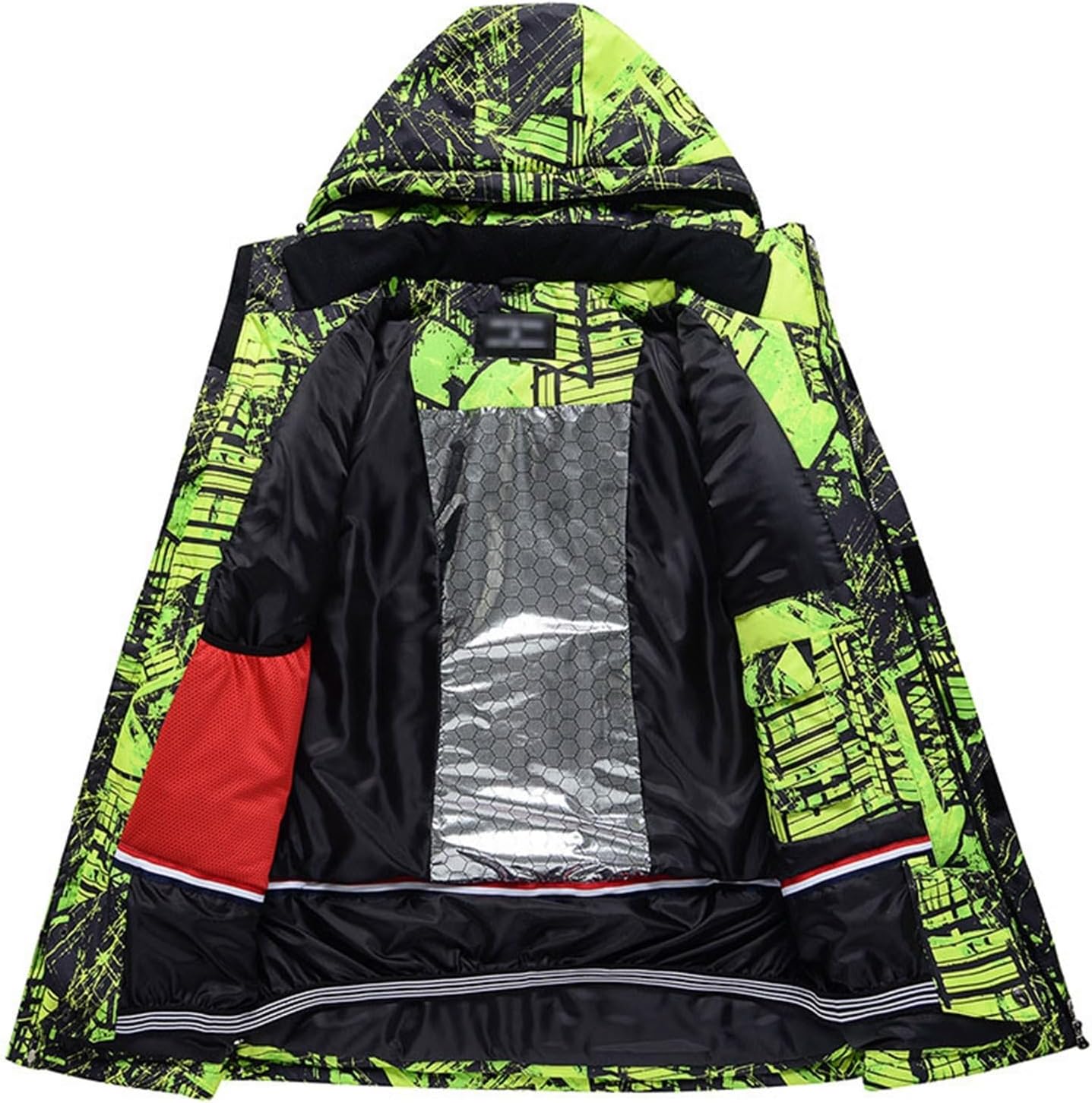 Mens Winter Waterproof Windproof Hooded Math Pattern Printed 2 Pieces Snowboarding Sno Ski Wsuits