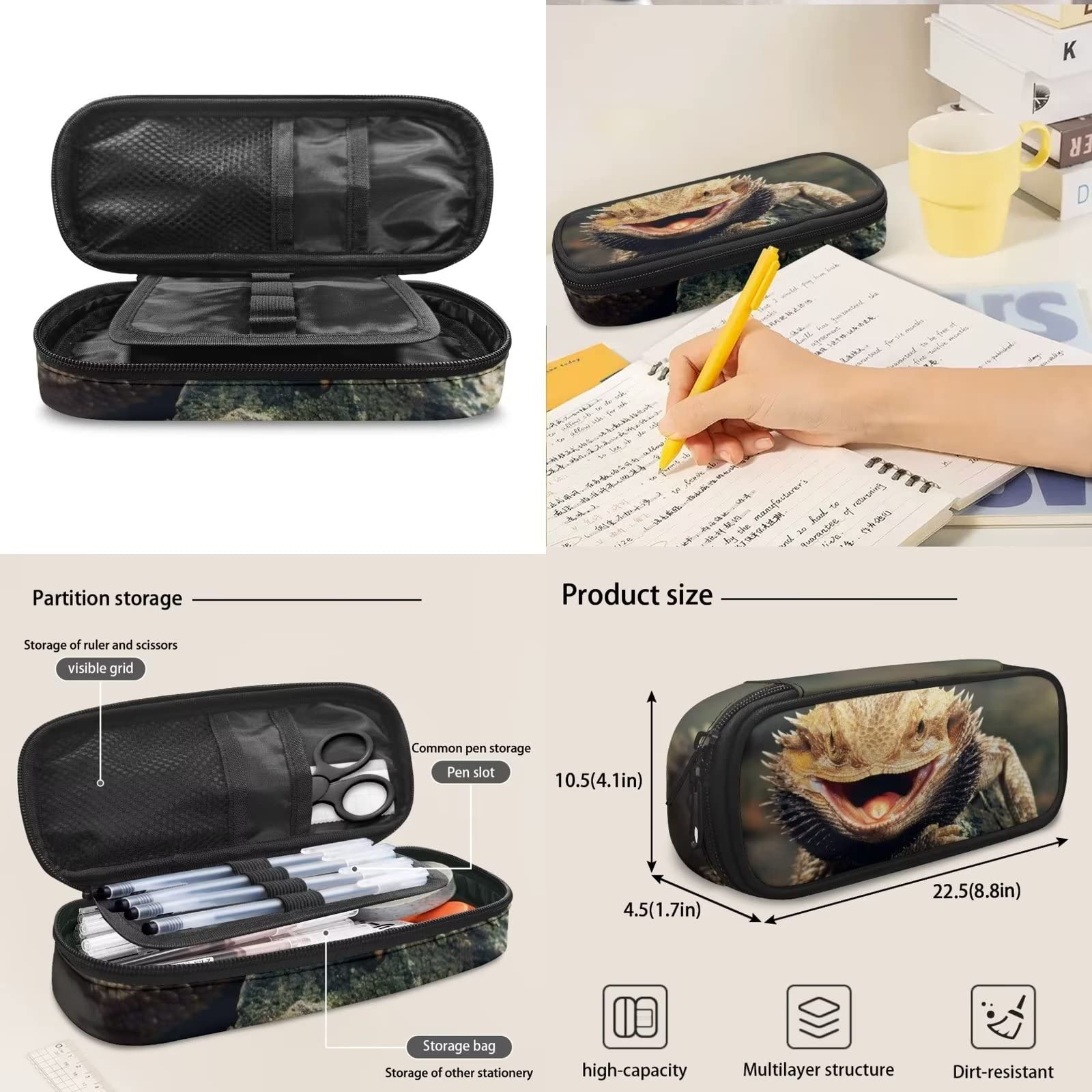 POLERO Mochila escolar de caballos para niños, juego de bolsas de almuerzo, estuche para lápices, 3 piezas, bolsas escolares, camaleón, Talla única, Mochila infantil