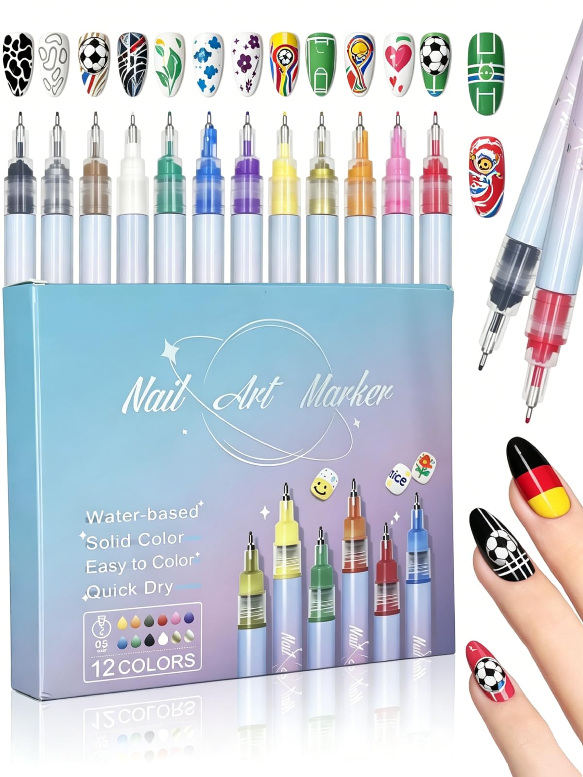 DealKits Nagellack Stifte Set, 12 Farben, Wasserfeste Nagelkunststift, Maniküre Werkzeuge, Graffiti-Punktierungsstift Pinsel für DIY Nagelkunst, Schönheit, Schmuck, Perfekt für Anfänger & Profis