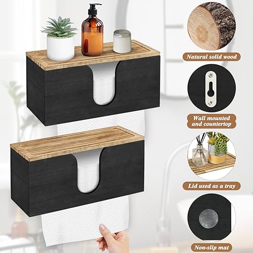 Miniatura 4 de Dispensador de toallas de papel de madera maciza montado en la pared, soporte de toalla de papel plegado con tapa, plegable en C comercial, plegado
