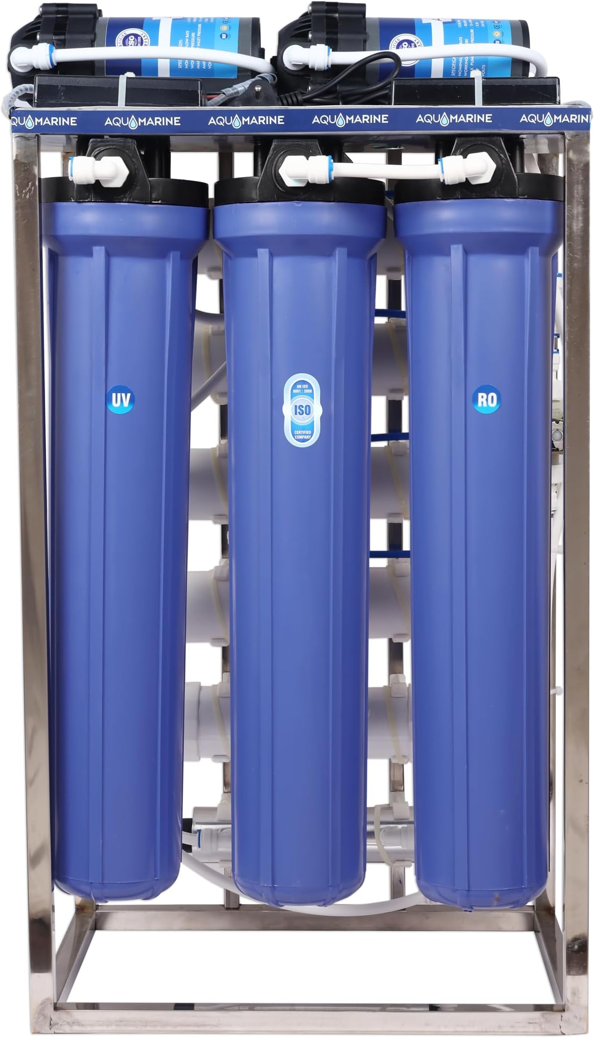 AQUA MARINE 50 Lph Commercial Ro Water Purifier Plant/Filter Double Purification 50 Litre Per Hour With Uv, Tds Adjuster, Auto Shut Off Full Stainless Skid Works Upto 3000 Tds Of Water,Silver