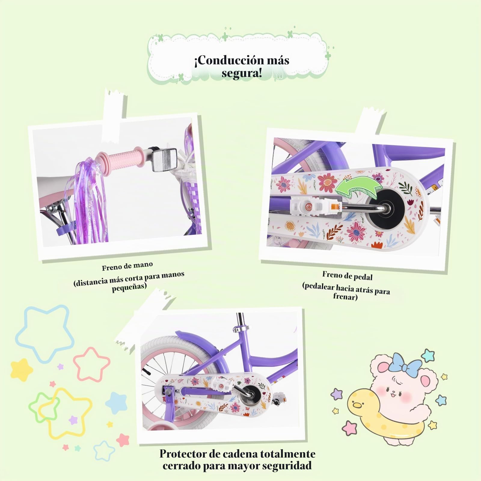 RULLY Bicicleta de 12" 14" 16" Daisy para Niñas de 2-7 Años – Bicicleta Infantil con Ruedas y Cesta – Color Rosa Violeta