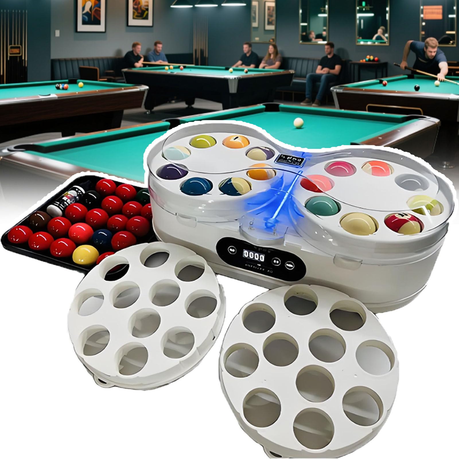 BOOZXCV Protable Pool Ball Cleaner Machine - Commercial Billiard Ball Cleaning Machine With Voice Guidance, Pool Ball Polishing&Cleaning Device For Black 8-Ball/9-Ball/22-Ball Snooker (White)