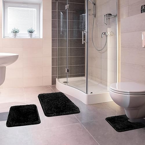 Miniatura 7 de MIULEE Juego de 3 alfombras y tapetes de baño extra gruesos de microfibra antideslizante y tapete de baño de contorno en forma de U para baño, baño,