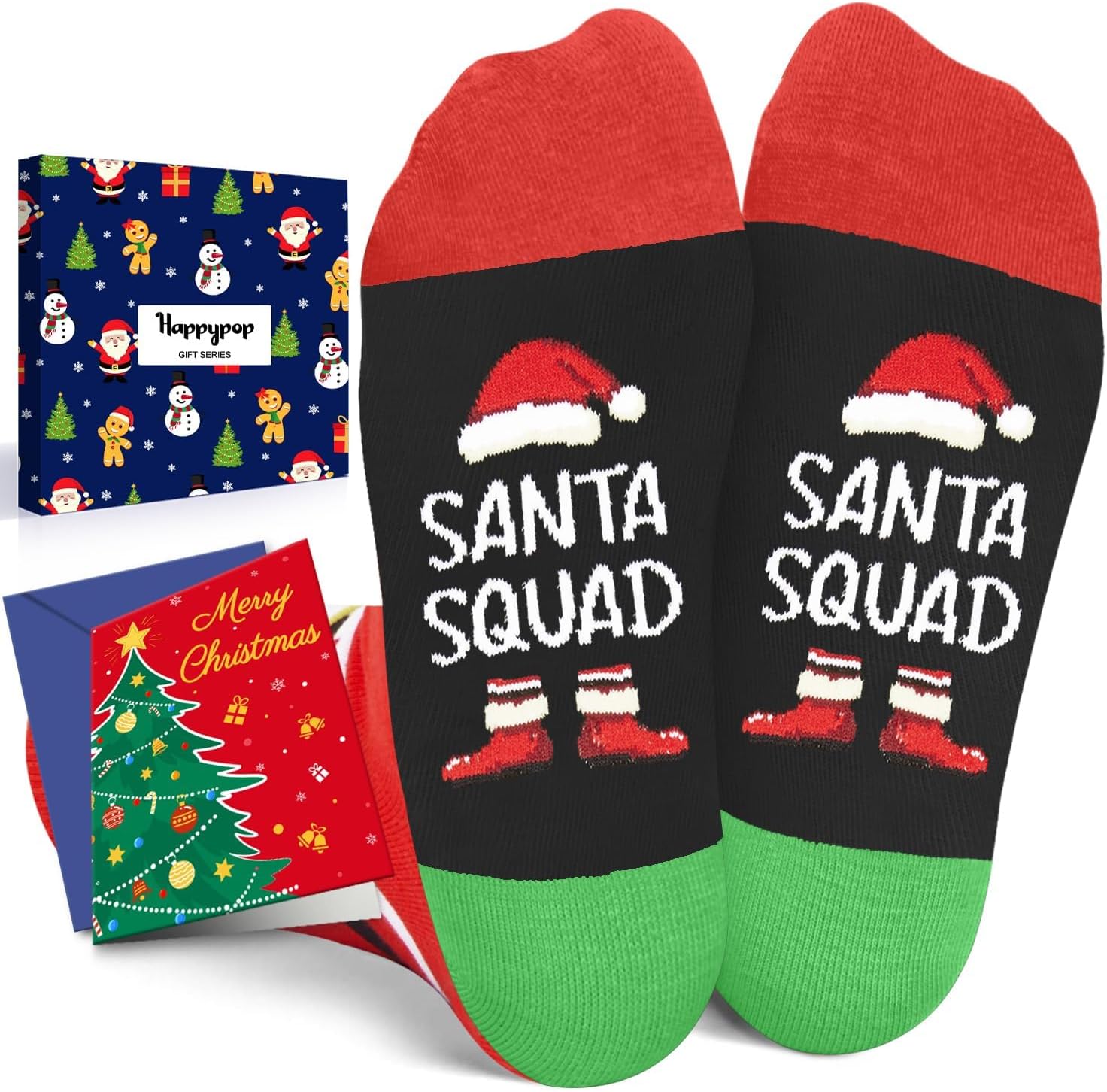 Happypop Christmas Socks - Santa Elf Snowman Gingerbread Xmas Gift with Greeting Card