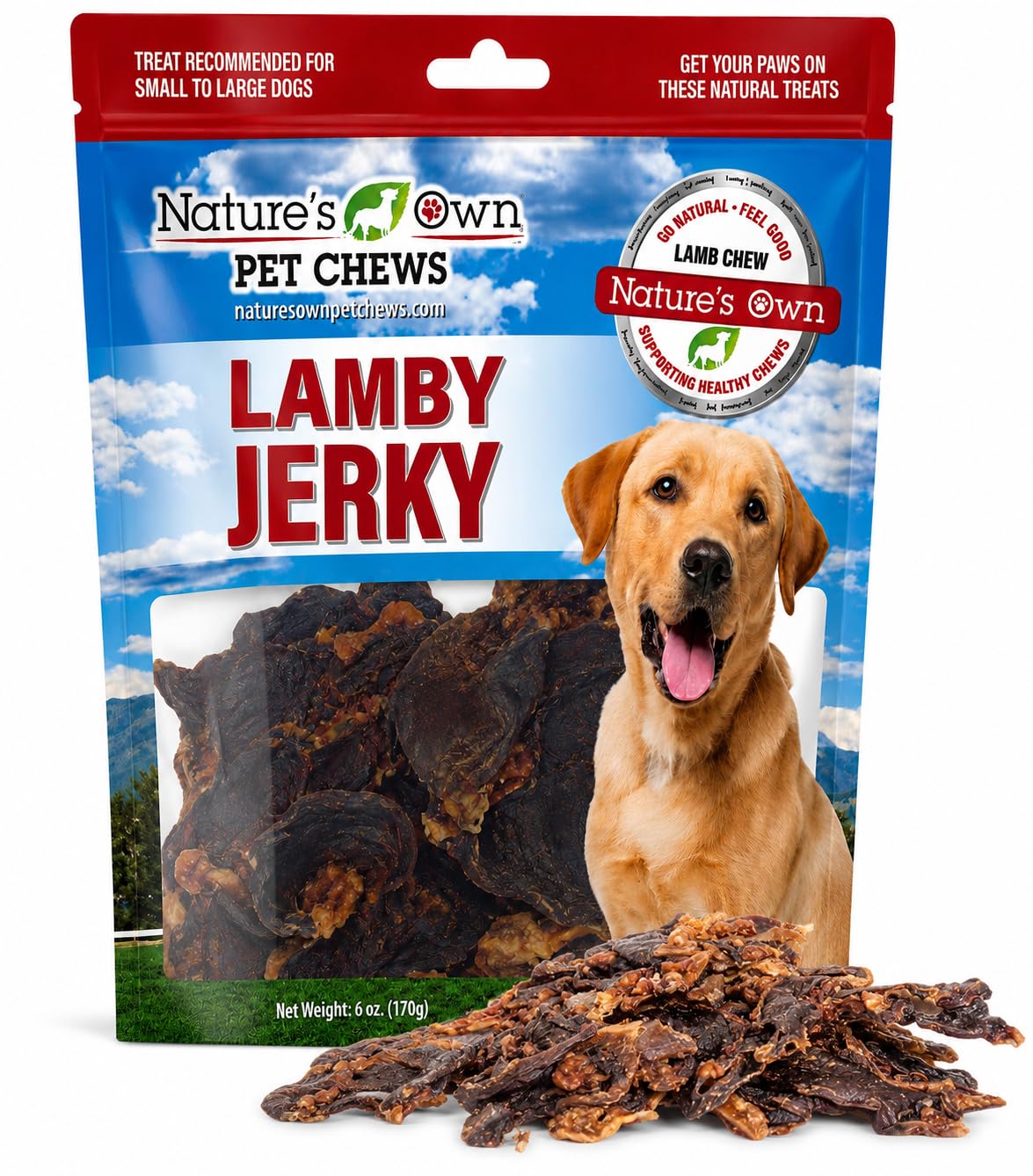 Nature's Own Pet Chews Lamby Jerky Dog Treats, 6 oz Bag, All Natural Lamb Jerky for Dogs, High Protein Soft Chews for Small to Large Dogs, Grain Free Single Ingredient Dog Snacks