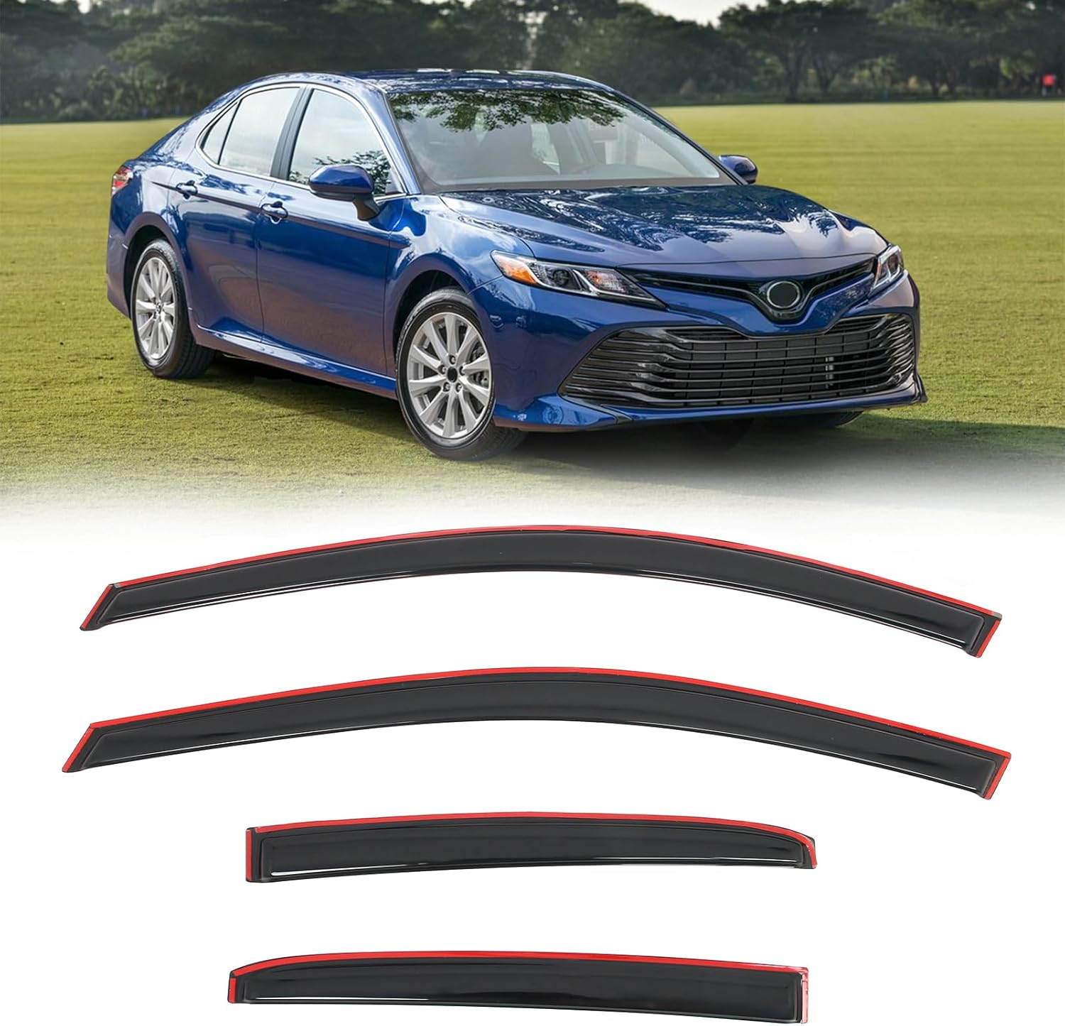 FREEMOTOR802 in-Channel Car Window Deflectors, Compatible with 2018-2024 Toyota Camry, Dark Tinted Acrylic Rain Guards Side Window Visors Wind Deflectors, 4-Piece Set