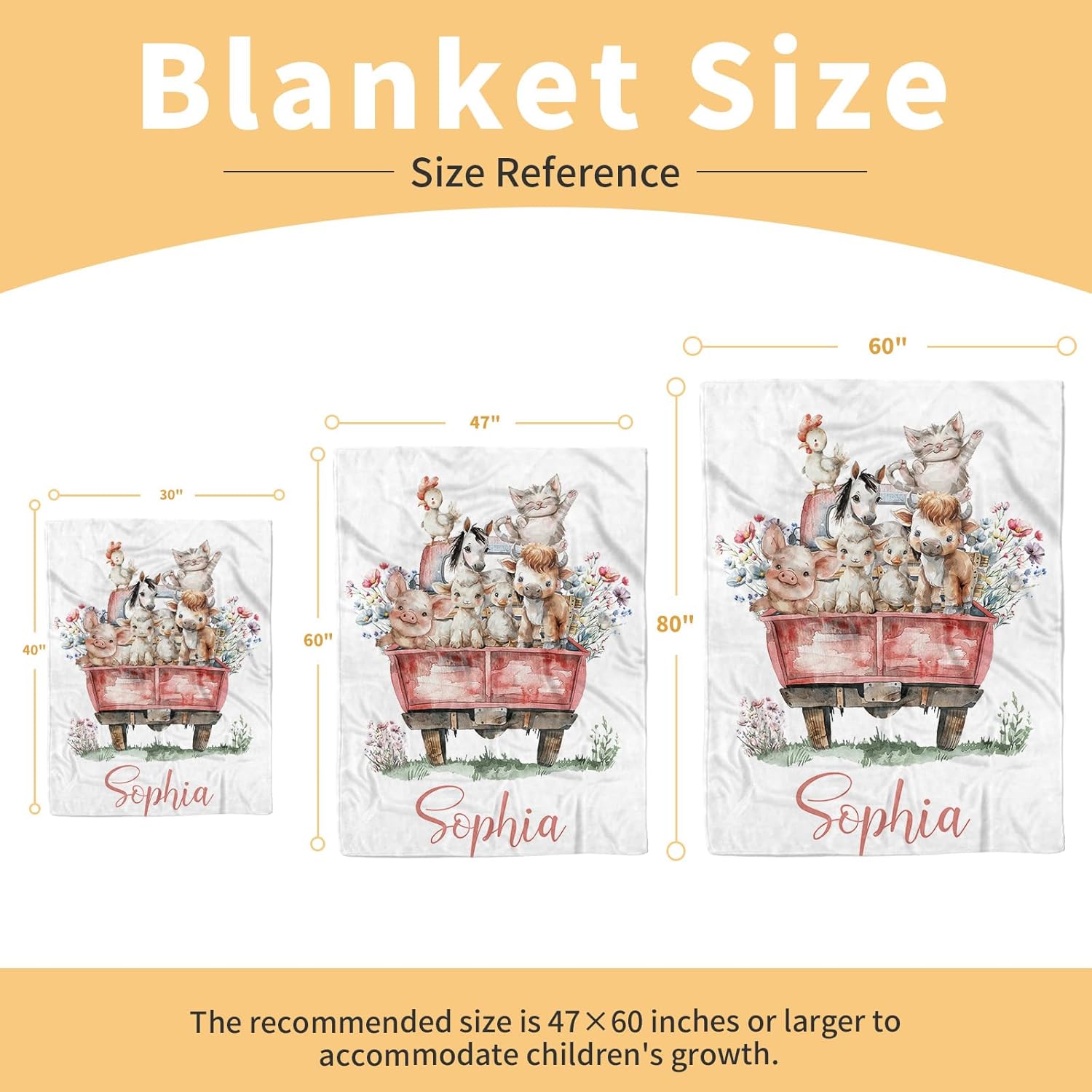 Baby Girl Blanket with Name – Custom Pig Cow Horse Baby Blanket for Infant Toddler Girls, Farm Animals Flannel Receiving Swaddle, Personalized Newborn Gifts for Birthday New Parents(47"x60")