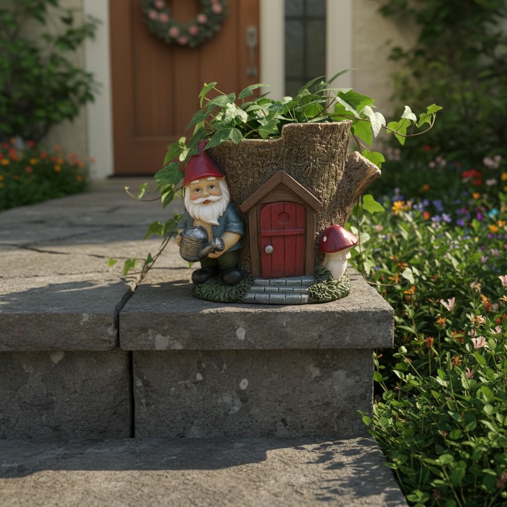 Comfy Hour Seed Soil and Yard Collection Resin Garden Gnome's House Flower Jar Dwarf Figurine, Planter