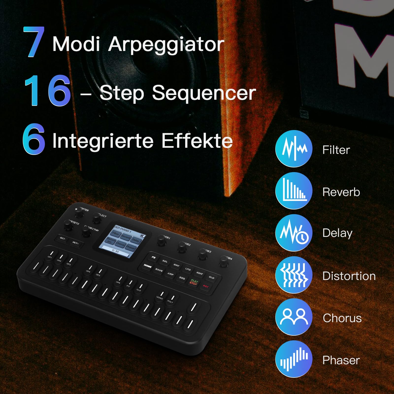 M-VAVE Synthétiseur FM portable avec 6 opérateurs, 32 algorithmes, 128 sons préréglés, clavier en silicone à 27 touches, 3 canaux MIDI, haut-parleur intégré, pour la création de musique