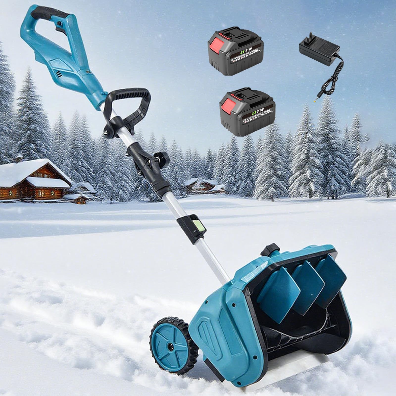 Spazzaneve a Batteria con Batteria 21V e Caricabatterie, Motore Brushless | Gittata di 7,6 m, larghezza di 40 cm, direzione e impugnatura regolabili, autonomia fino a 35 minuti