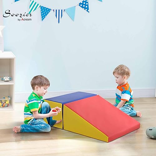 Vista 2 de Soozier Juego de actividades de escalada y gateo de 2 piezas, juego de espuma suave y segura para niños pequeños, preescolar, juego