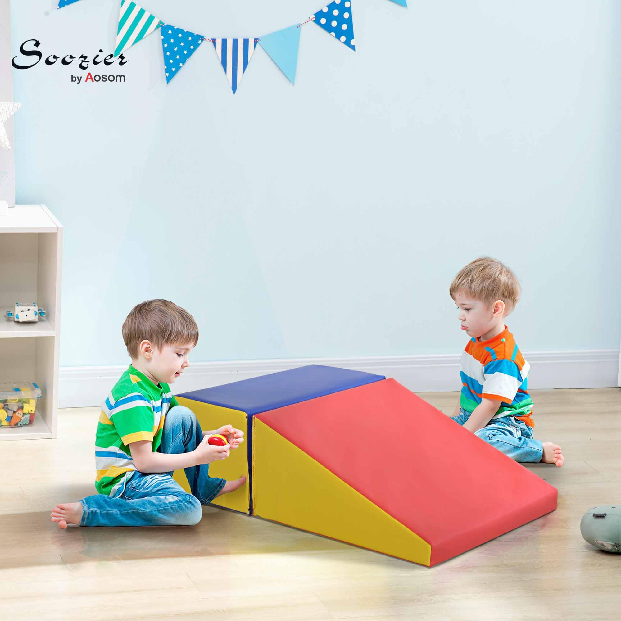 HOMCOM Motricità bambino modulabile, Giocattoli da arrampicata Schiuma Blocchi di costruzione Giocattoli educativi 2 Mattoni giganti in Schiuma per Bambini 12-36 Mesi, Multicolore