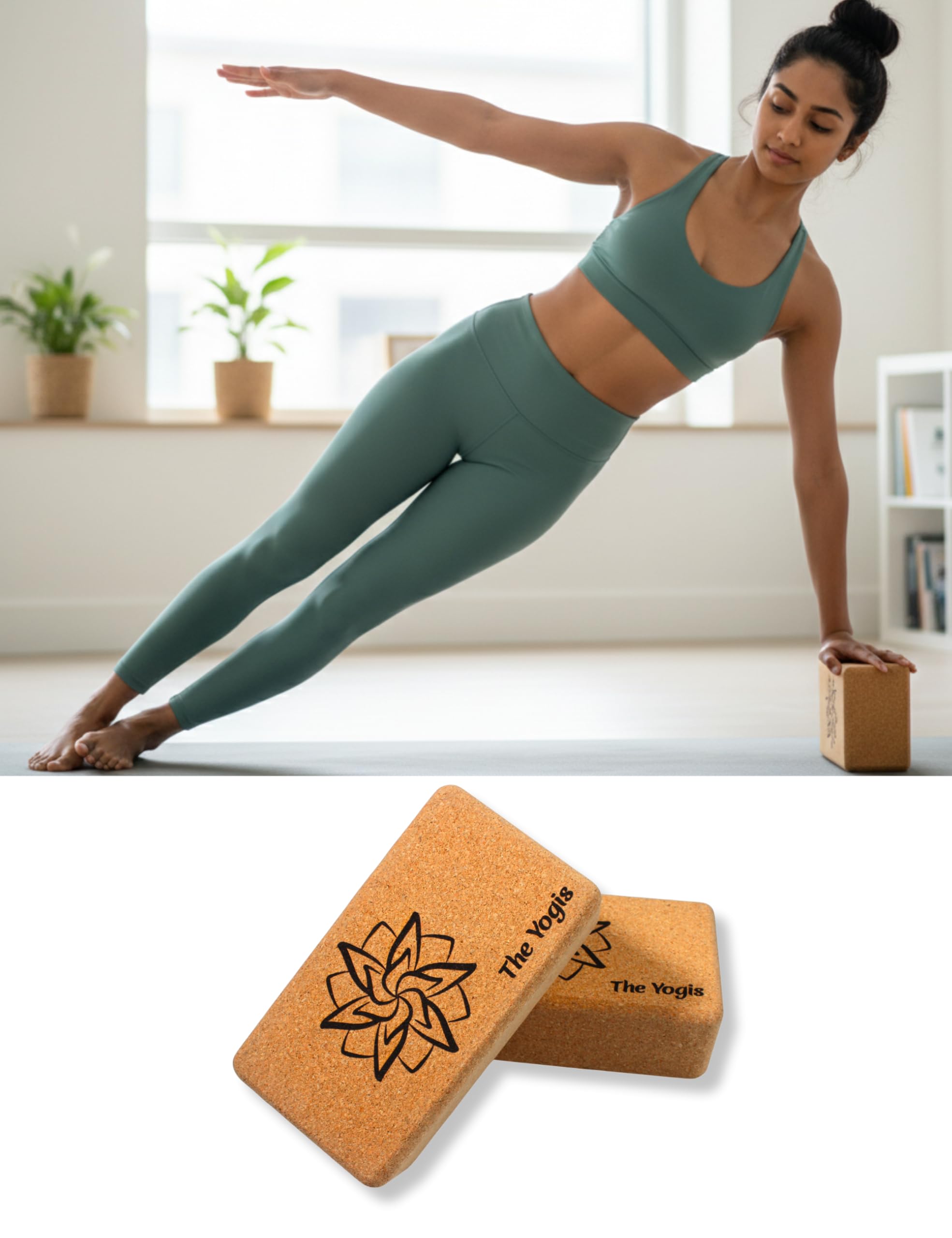 The Yogis Cork Yoga Block Premium High Density Non-Slip Exercise Yoga Bricks | Set of -2 | 9" x 5" x 3"-image-25