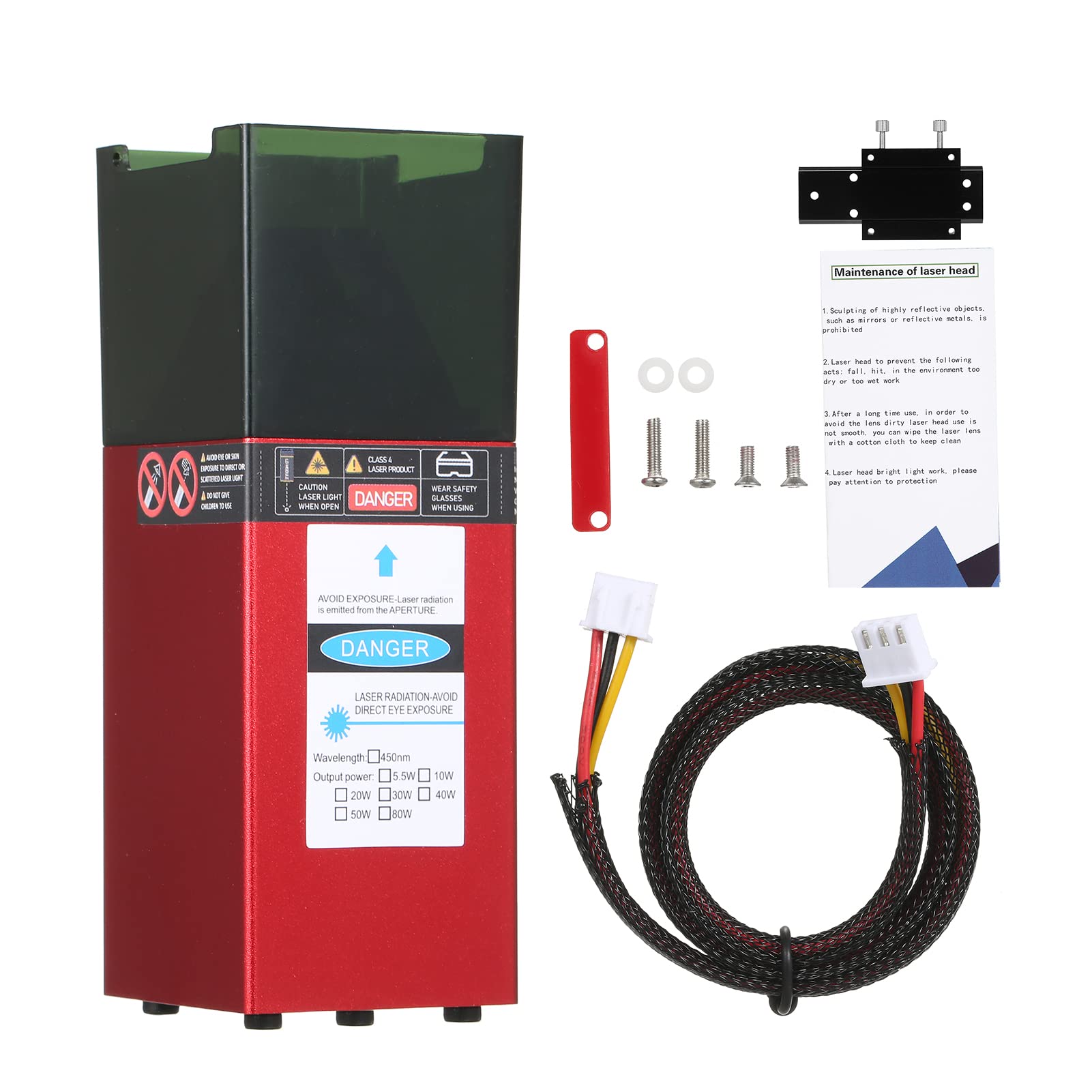 DURAGS 450nm 80W Laser Module Fixed Focal Length Laser Engraving Head High Speed Laser Engraver Cutter 3D Printer CNC Router Laser Module for DIY Craft Wood Leather Fabric Paper Cutting Engraving