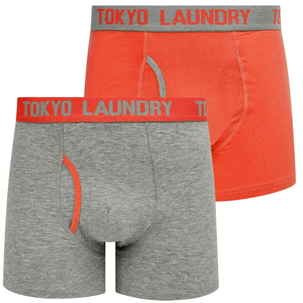 Tokyo Laundry Men's Whitehead - Cayenne - Grey 2 Pack Stretch Cotton Boxer Shorts