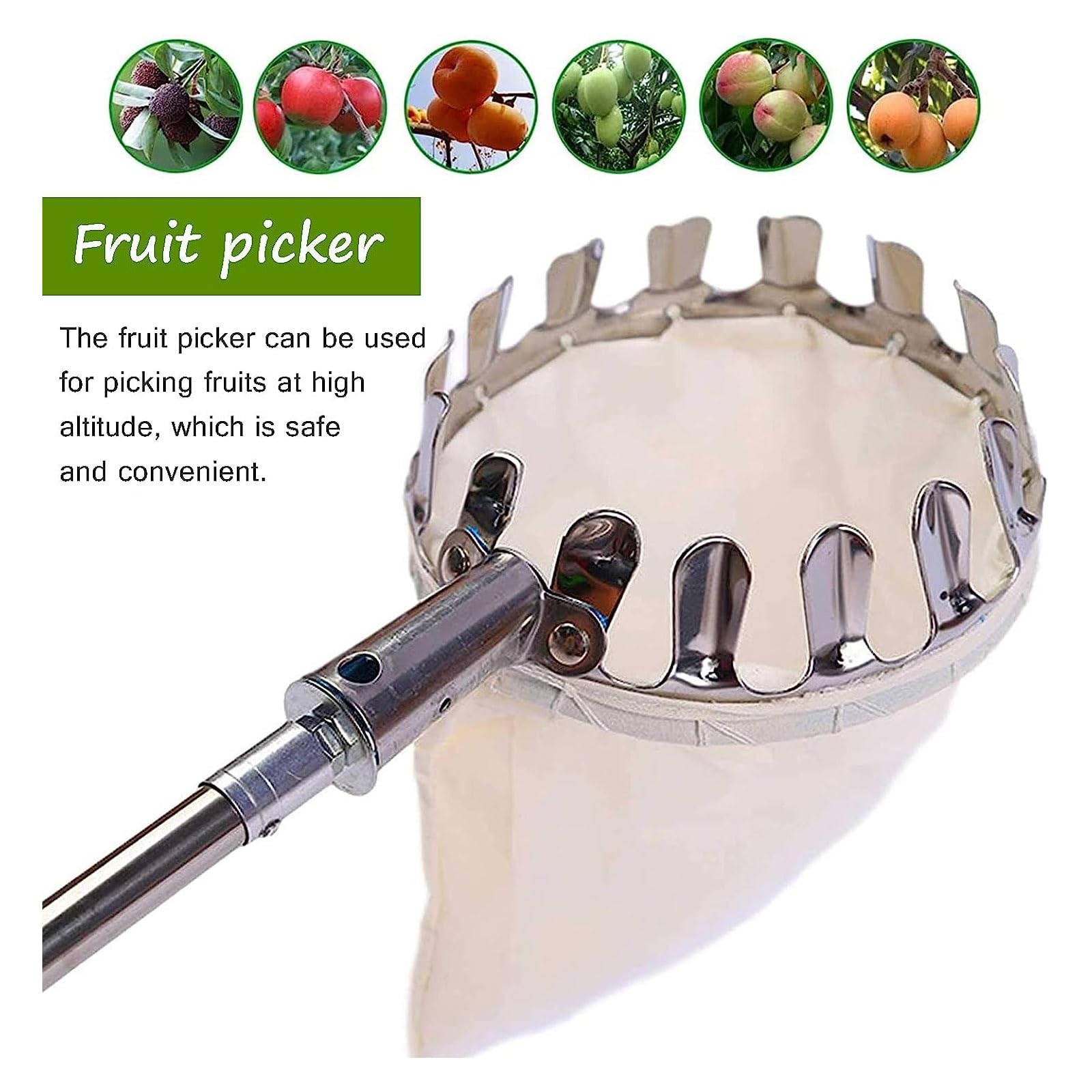 Praktischer Obstpflücker Mit Teleskopstange, Obstsammler Kirschpflücker Pflückhilfe Edelstahlpflücker Obstsammler Praktische Erntehilfe Für Die Birnen-Zitronen-Orangen,A,6m/19.7ft(A,5m/16ft)