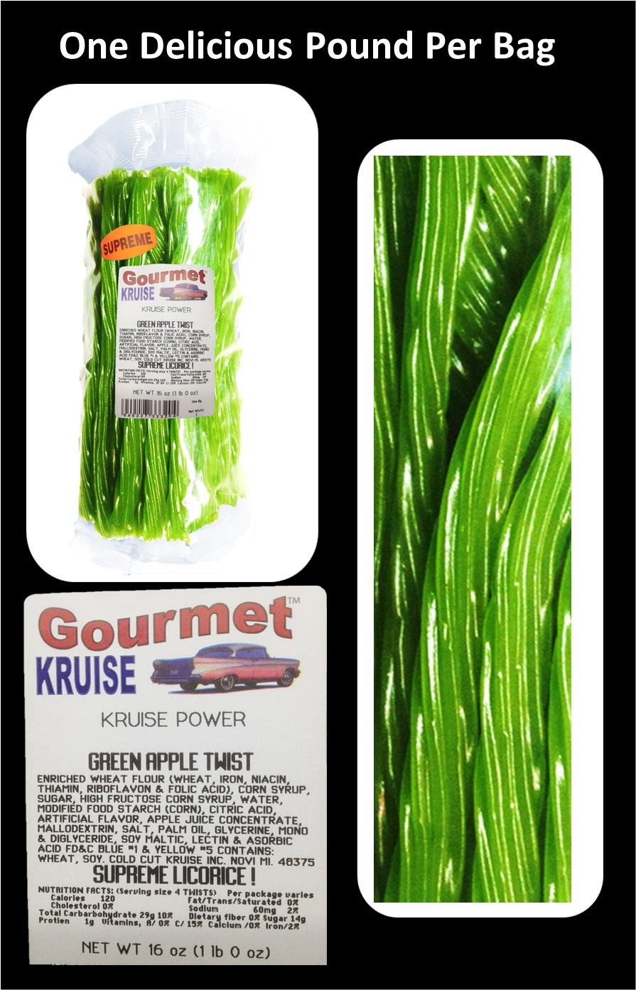 Green Apple Licorice Twist 2-1lb Bags (1) Red Twist Licorice Original 1lb (NET WT 48 OZ) Gourmet Kruise Signature Gifts