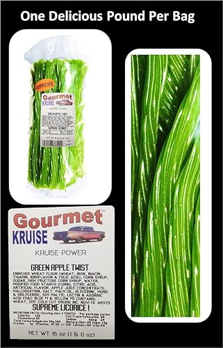 Miniatura 3 de Red Regaliz Original Twist - Bolsas de 2-1 libra (1) regaliz verde Apple Twist de 1 libra (peso neto de 48 onzas) Gourmet Kruise Signature Gifts