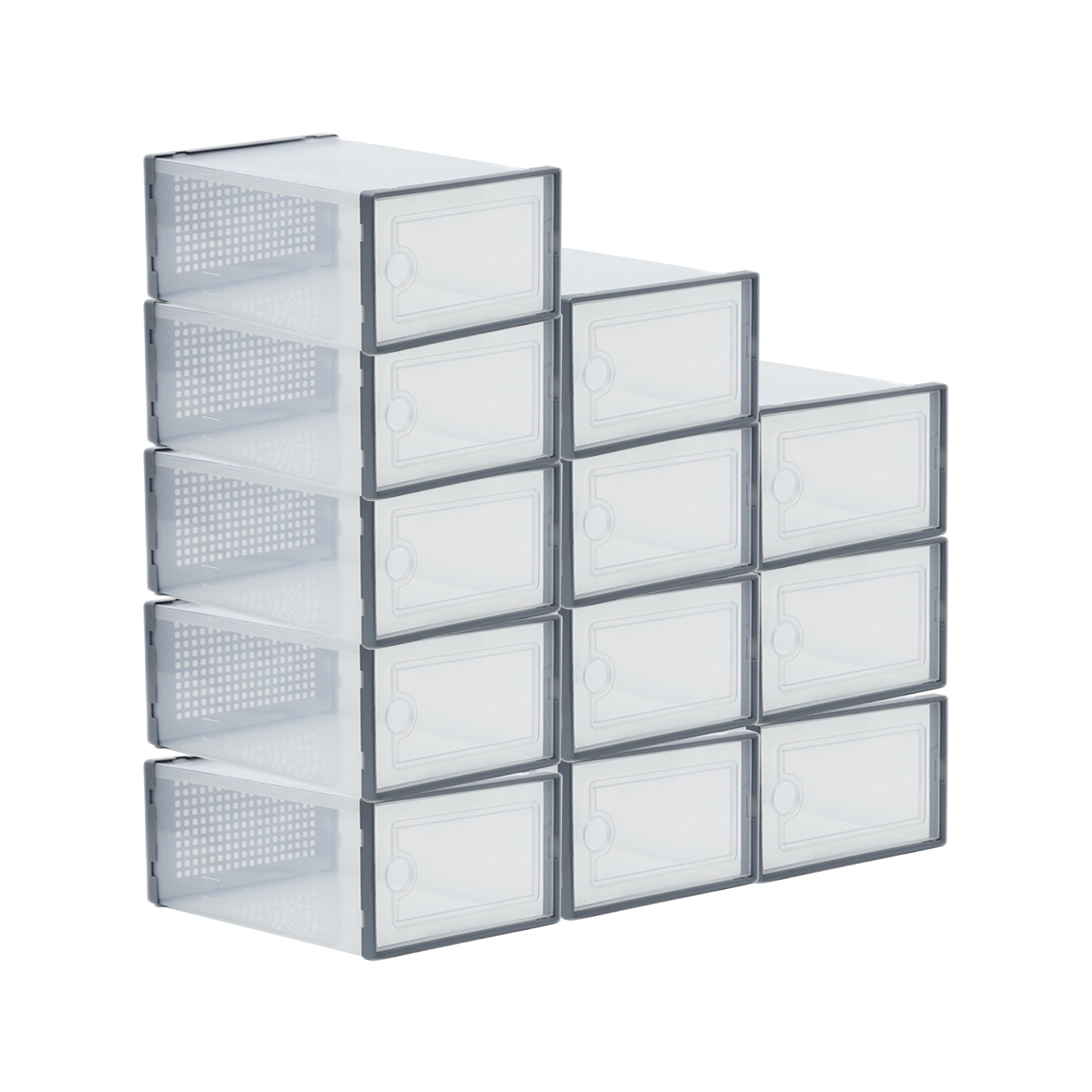 Stackable Shoe Box, Plastic Stackable Shoe Storage Box, Shoe Organizer Drawer box for Women/Men (12 Piece)