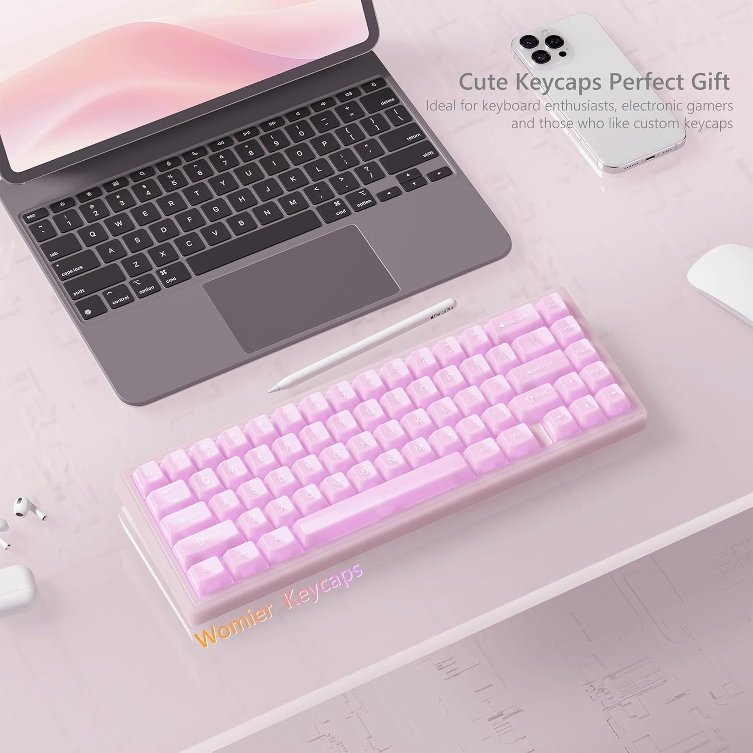 Womier Keyboard Keycaps Jelly, Clear Cute Keycaps, Transparent Pink Custom Key Cap 60 65 75 100 Percent for Cherry MX, Kailh, Outemu, Gateron Mechanical Keyboards(MDA Profile) - Image 4