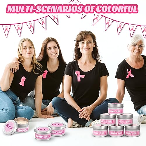 Miniatura 6 de MTLEE 12 velas para el cáncer de mama, regalos para mujeres sobre el cáncer de mama, velas de cinta con palabras, velas de soja para eventos,