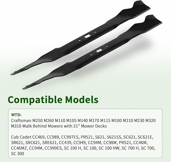 DOCAS 21 inch Mower Mulching Blades for Troy Bilt TB280ES TB240 TB130 TB230 TB210 TB110 TB220 TB320 Cub Cadet MTD 21 Deck Replace for 942-0741A 742-0741 742-0741A 942-0741 (2 Pack)
