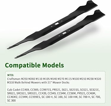 DOCAS 21 inch Mower Mulching Blades for Troy Bilt TB280ES TB240 TB130 TB230 TB210 TB110 TB220 TB320 Cub Cadet MTD 21 Deck Replace for 942-0741A 742-0741 742-0741A 942-0741 (2 Pack)