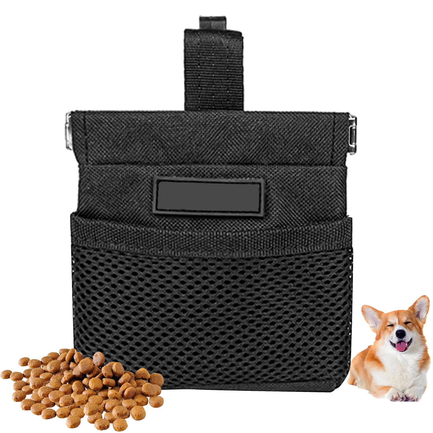 Dog Treat Bag, Magnetic Closure Dogs Walking Bag with Metal Clip, Hands-Free Dog Training Pouch for Walking and Outdoor, Durable Food Pouches for Training Snacks and Small Accessories ( Black)