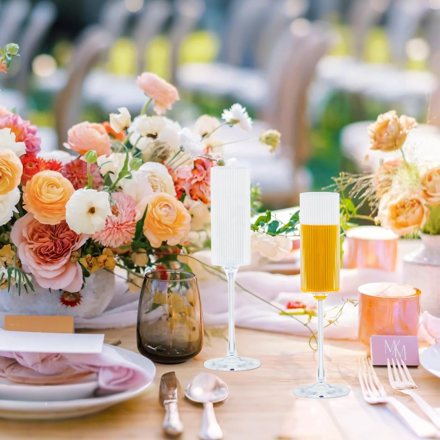 JLYLOL 24 Pcs Clear Plastic Champagne Flutes 6OZ Large Ribbed Champagne Glasses Toasting Glass Plastic Goblets for Parties Vintage Mimosa Bar Glasses Elegant Stemmed Drinking Cups for Wedding Bride