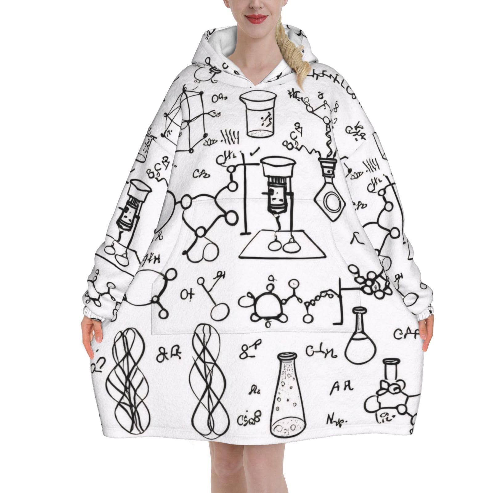 Khdklxohz Unisex 3 D Chemistry Print Print Oversized Blanket Hoodie, Wearable Blanket Adult For Women Men And Teenager, Super Soft Warm Flannel Fluffy Hooded Blankets Sweatshirt With Big Pocket