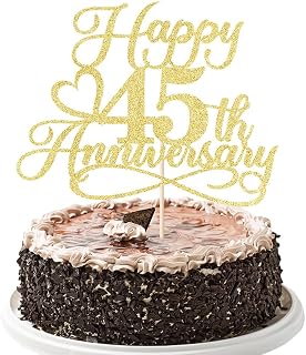 Glitter Happy 45th Anniversary Cake Toppers -Wedding Anniversary Party Decorations,45th Wedding Anniversary, Company Anniversary Party, Birthday Party Decorations (Gold (4))