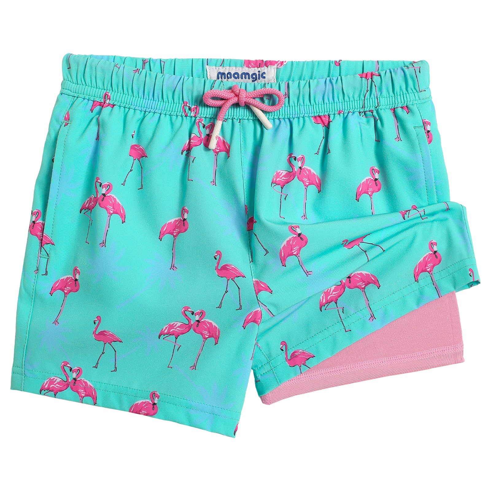 maamgicBoys Swim Trunks with Compression Liner Toddler Stretch Swim Shorts