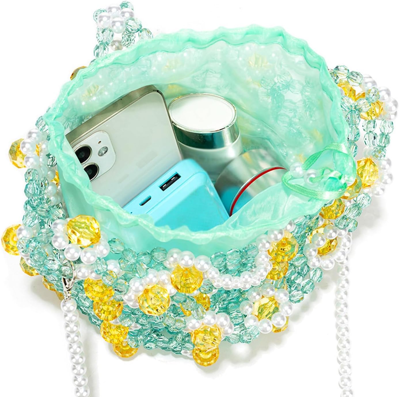 Crossbody Bag for Women, Flower Beaded Handbag, Evening Purse for Party Wedding Travel(Green) - Image 7