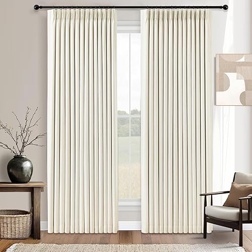 Miniatura 16 de Cortinas Opacas de Lino con Pliegues Pinzados de 84 Pulgadas de Largo - Cortina 100% Opaca para Dormitorio y Sala de Estar, Térmicamente Aisladas
