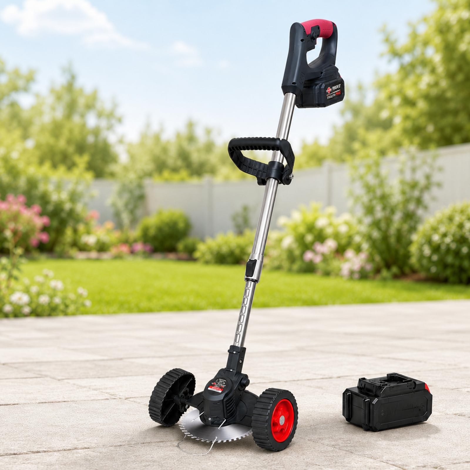 Wianqian Black Electric Lawn Edger 21V Battery Powered, 8000Rpm Garden Trimmer With Wheels -15-Cellbattery