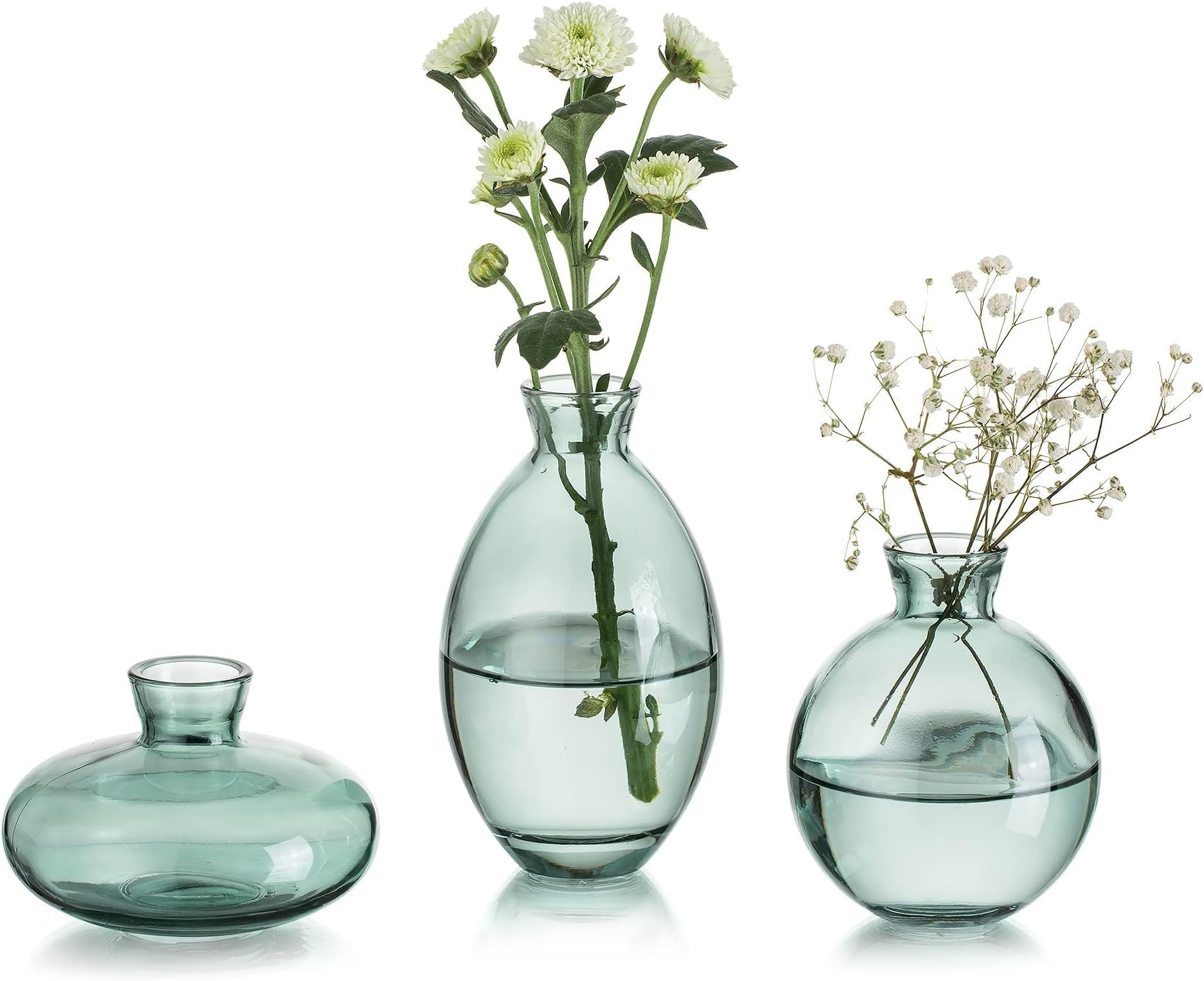 Small Vase for Table Decoration Handmade Glass Vases for Flowers, 3Pcs Green Vintage Bud Vases Aesthetic Mini Vase Set for Kawaii Living Room Decor Bedroom Ornaments Wedding Centrepieces