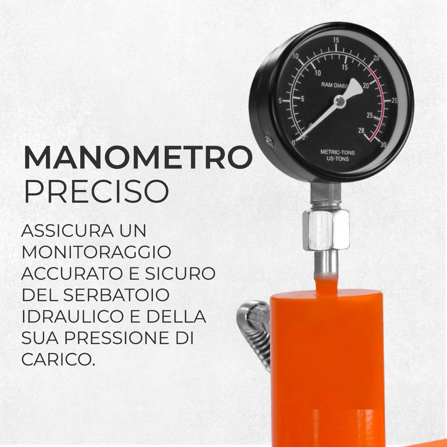 T-Mech Pressa idraulica da Officina 20 tonnellate da Pavimento in Acciaio Manometro Staccabile Pompa a Mano Regolabile 0-1015 mm Area di Lavoro Verticale Officina Garage 8 cilindri e 1 Adattatore