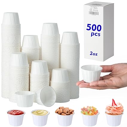 Yatoco [500 Pack] 2 oz Disposable Paper Souffle Cup. Treated Paper Medicine Cups, Sauce Cups,Portion Cup. Food-Grade Paper Cups