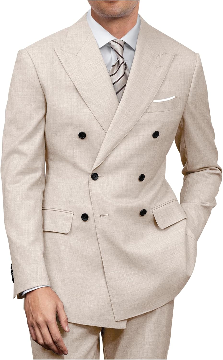 Mens Double Breasted Suit Slim Fit Solid Suit Jacket and Dress Pants 2 Piece Set Prom Wedding Suits for Men