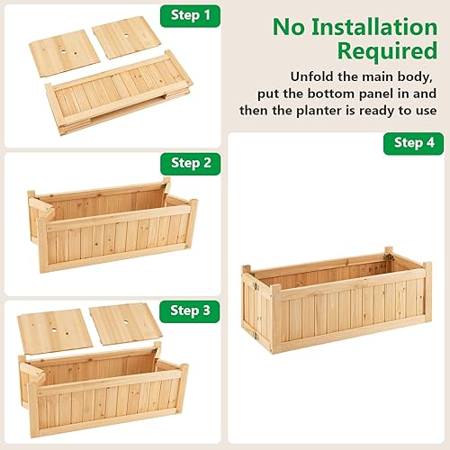 Miniatura 7 de Giantex Maceta elevada de 27.5 pulgadas, maceta de madera, maceta rectangular plegable para exteriores con parte inferior extraíble, sistema de