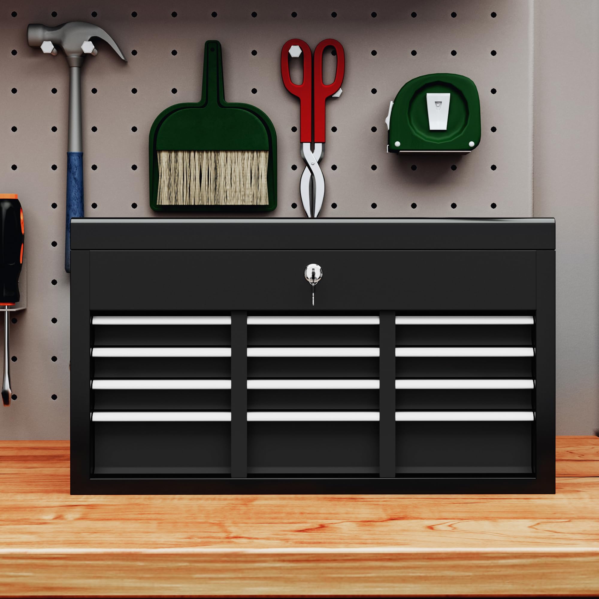 HOMCOM Cassetta Porta Attrezzi a 6 Cassetti con Serratura, Cassettiera per Attrezzi in Acciaio con Guide a Sfera e 2 Maniglie, 60x26x34 cm, Nero