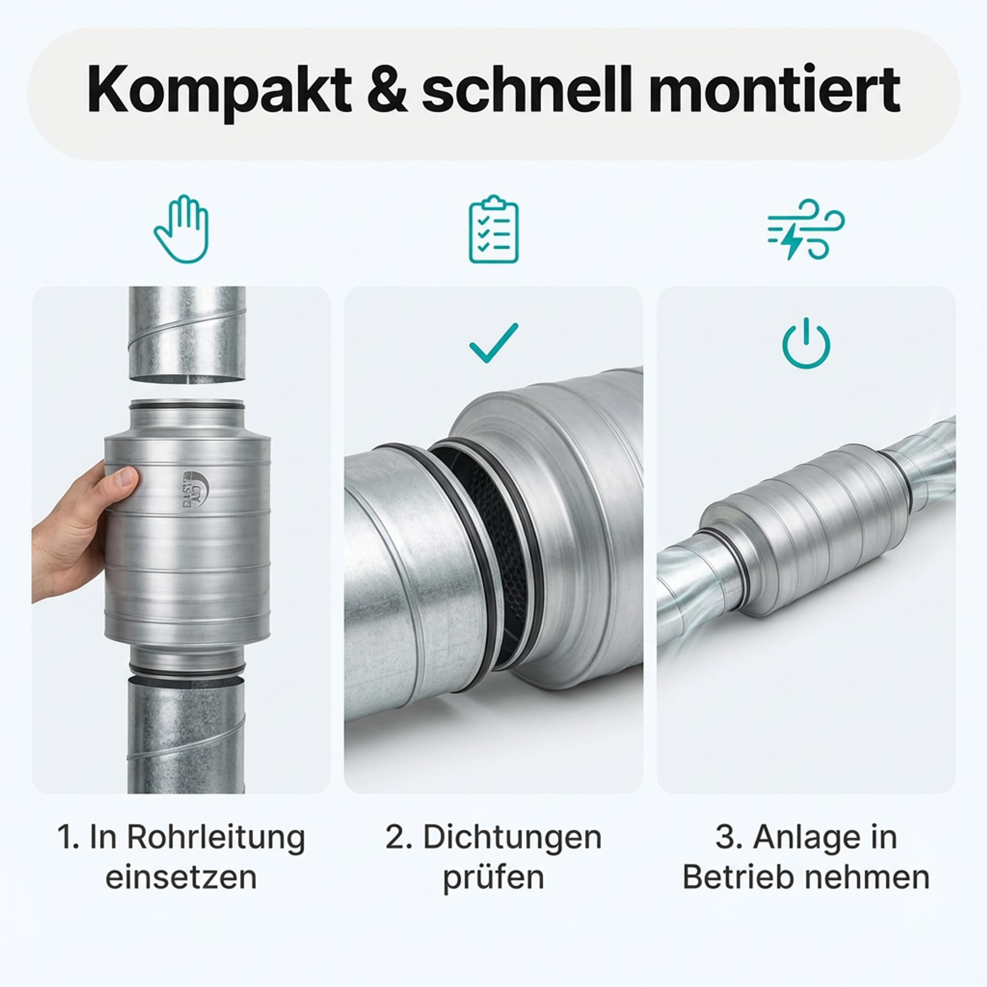 Easy Act Silenziatore Ø 80 mm, lunghezza 300 mm, efficiente silenziatore in acciaio zincato per la riduzione del rumore nei sistemi di ventilazione