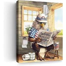 Bathroom Wall Decor Farmhouse Bathroom Wall Art Funny Bald Eagle Reading Newspaper Painting Picture Canvas Print Framed Artwork For Washroom Restroom Decor 12x16 Inch