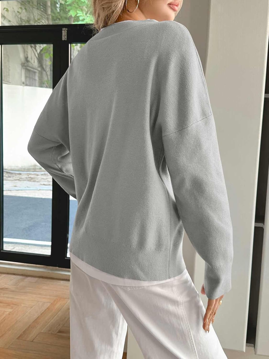 Yousify Womens Crewneck Knit Sweaters Casual Long Sleeve Loose Fit Fall Basic Soft Pullover Jumper Tops - Image 3