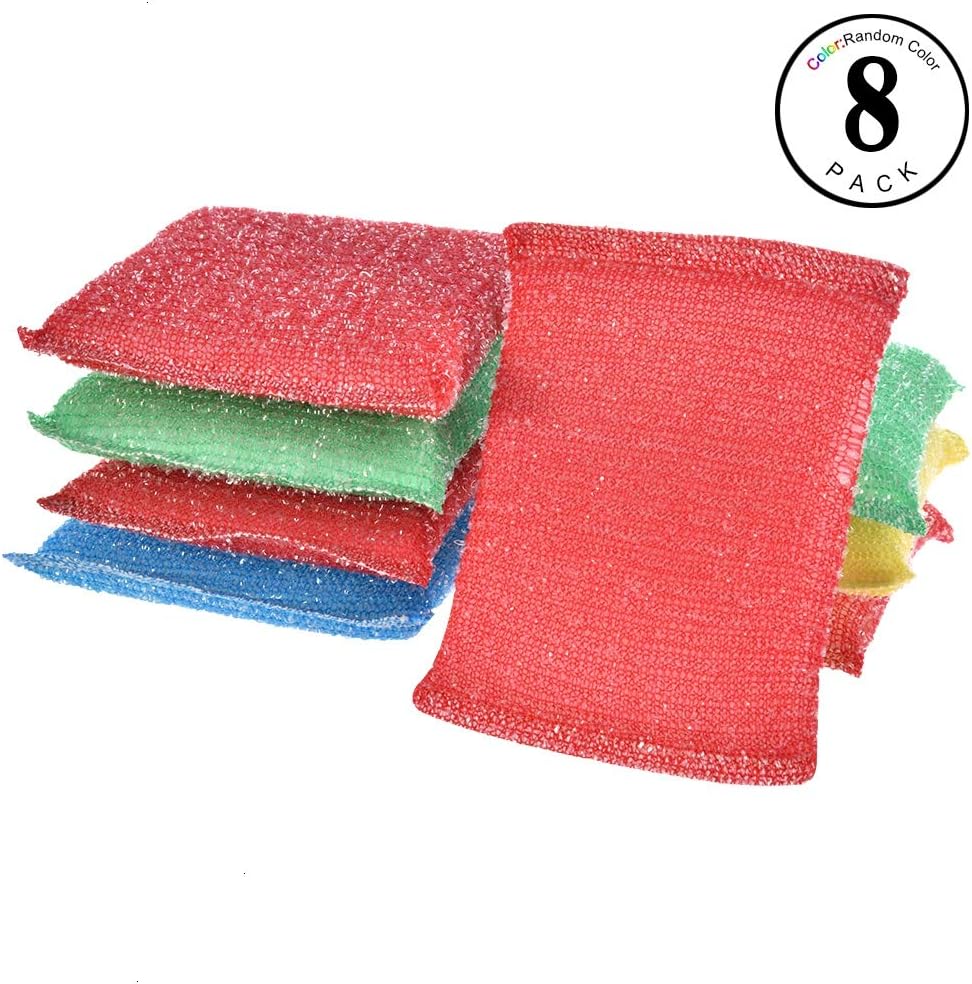 Sponges, 8pcs Kitchen Scrub Bowl Sponge Double Scouring Pad Cleaning Nylon Net Wash Scrub Various Colors
