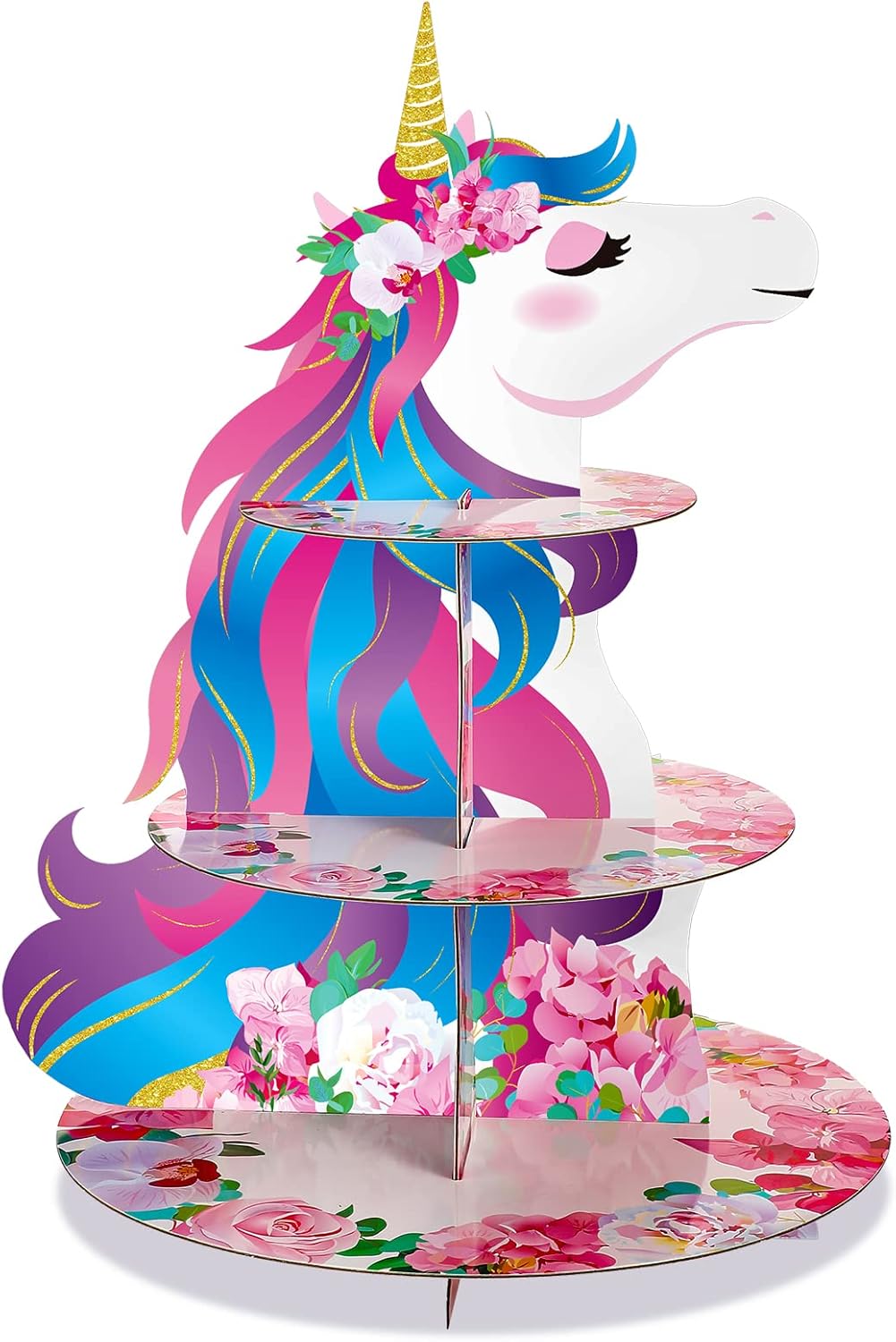 Unicorn Cupcake Stand Party Decoration 3 Tier Cardboard